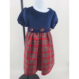 Vintage Little Bitty Toddler girls blue Red Plaid dress size 4T